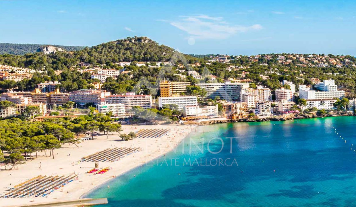 Balearic islands Majorca, idyllic view of beach and bay in Santa Ponsa, Spain Mediterranean Sea